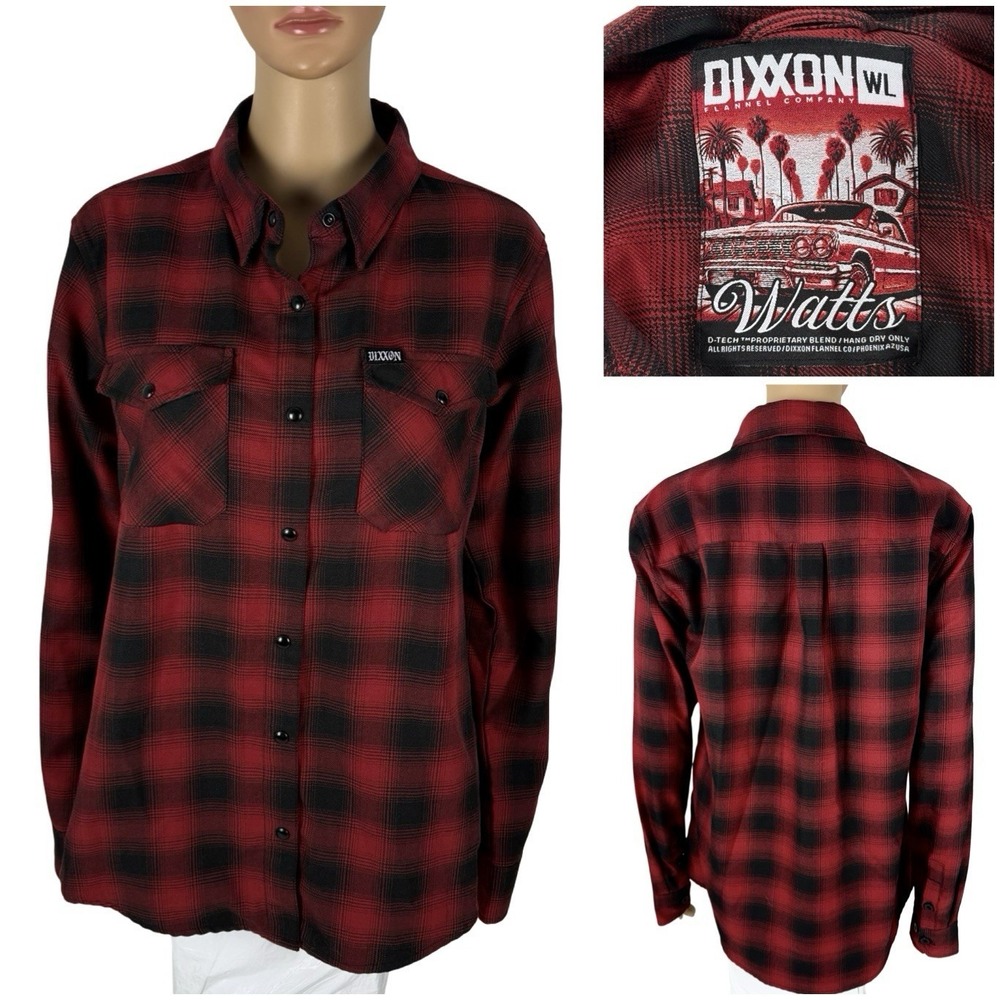 Dixxon Flannel Company Watts Womens Large Shirt Red Black Plaid Snap EUC